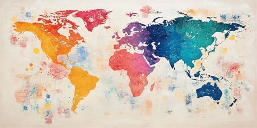 livre Peinture par Numéros Adultes Couleur, Kits de Peinture par Numéro Carte du monde Grand Format 40 x 20 cm pour Adulte avec Pinceaux et Peintures Acryliques, Activité Manuelle Décoration Intérieure T306