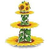 Sunflower Cupcake Stand Sunflower Party Decorations Supplies 3 Tier Summer Yellow Sunflowers Cake Decorations Cupcake Holder Stand for Women Girls Birthday Graduation Baby Shower Party Favor Decor