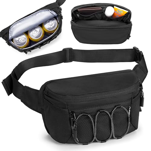 Trahzia Fanny Pack Cooler Insulated Waist Pack Snack Bag Portable Hip Pack for Beach Camping and Hiking Black