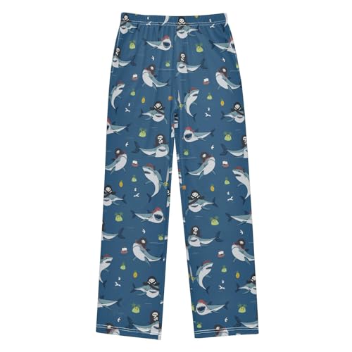 Pirate Shark Boys Long Pants Soft Trousers Elastic Waist Kids Lounge Bottoms with Pockets S-XL