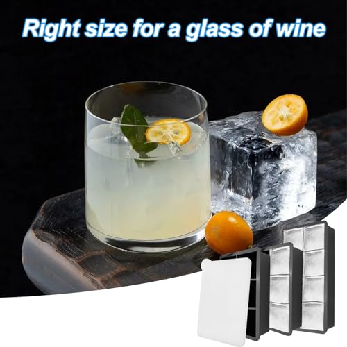 Fousenuk 3 pezzi ghiaccio stampo, cubetti ghiaccio silicone, stampi ghiaccio con coperchio, forme per ghiaccio grandi, per whisky, cocktail e bevande refrigerate (6 scomparti × 2 + 8 scomparti × 1) - immagine 4