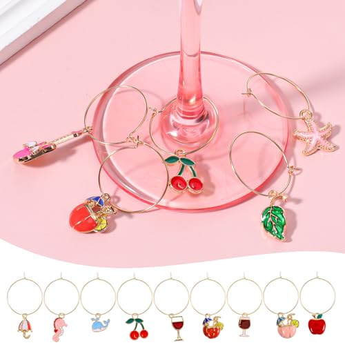 QFGasre 30pcs Wine Glass Charms Identifiers Wine Charms for Stem Glasses Markers Funny Charm for Summer Christmas Wines Tasting Travel Beach Themed Party Supplies