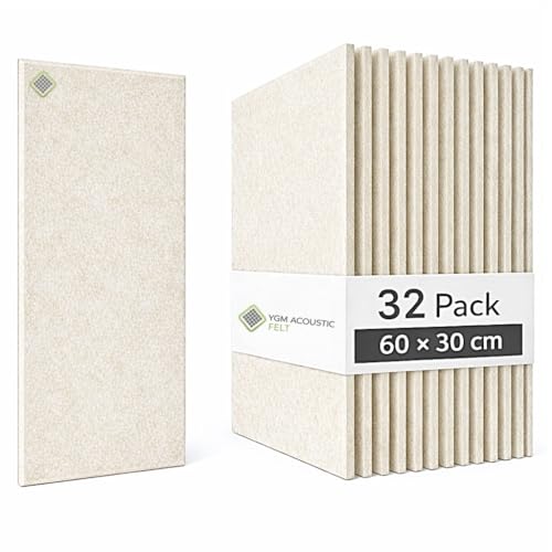 Image of YGM Acoustic Foams Luxury PET Felt Acoustic Self Adhesive Panels, 10 MM Thick, Sound Absorbing Panels for Wall | Room Noise Reducer & Sound Dampening (Pure Beige, 1x2 Foot - 32 Panels)