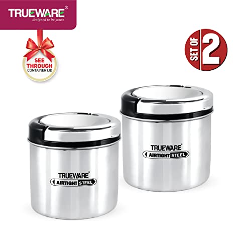 Image of Trueware Stainless Steel Lift up Tea Coffee Container | Set of 2 |Sugar Coffee Container| Air tight | BPA Free | 100% Stainless Steel | Odour Proof | Kitchen Storage (500 ml)