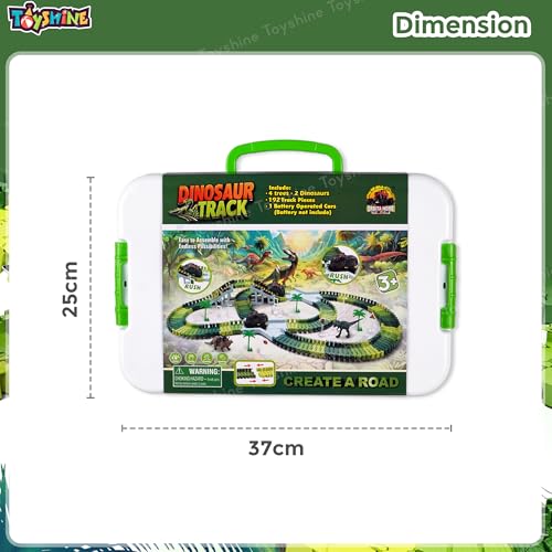 Image of Toyshine 199 Pc Flexible Dinosaur World Road Race Track Includes 2 Dinosaur Toy & 1 Battery Operated Dino Car Educational STEM Learning Play Set Toy for Kids Boys Girls 3+ Years