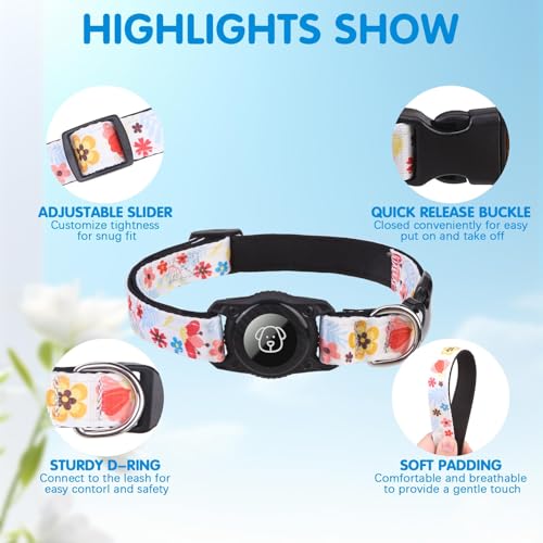 Collier ultra durable à motif de fleurs avec support AirTag intégré