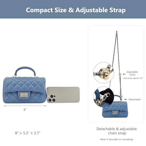 Image of M-ioi-M Small Quilted Crossbody Bag for Women, Genuine Leather Mini Shoulder Flap Purse with Gold Chain Strap & Top Handle