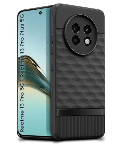 Image of WOW IMAGINE Back Cover for Realme 13 Pro 5G | Realme 13 Pro Plus 5G with Hexa Cube Design | Soft Rubberised Case | Inner Velvet Fabric | Matte Silicone Flexible Mobile Case | Camera Protection - Black