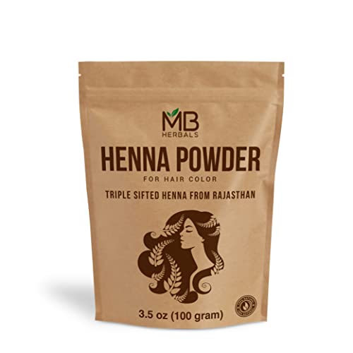 MB Herbals Pure Henna Powder 100 Gram| 3.5 oz | Orange-Red or Deep Orange Hair Color | Triple Sifted | Raw | Non-Radiated | 100% Natural | Economy Pack for 2 Applications of Shoulder Length Hair