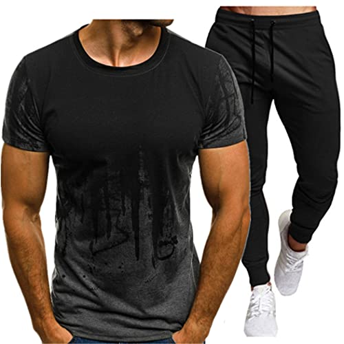 T-shirt imprimé 3D fitness respirant avec pantalon sport homme pour l'été