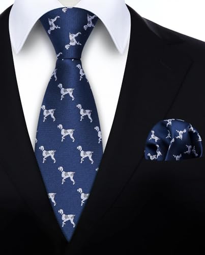 Image of HISDERN Ties for Men Classic Animal Tie and Pocket Square Set Jacquard Woven Silk Neckties Handkerchief Wedding Party
