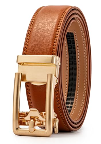 Image of Lingli Men's Belt,Ratchet Dress Belt with Automatic Buckle Brown /Black-Trim to Fit-35mm wide