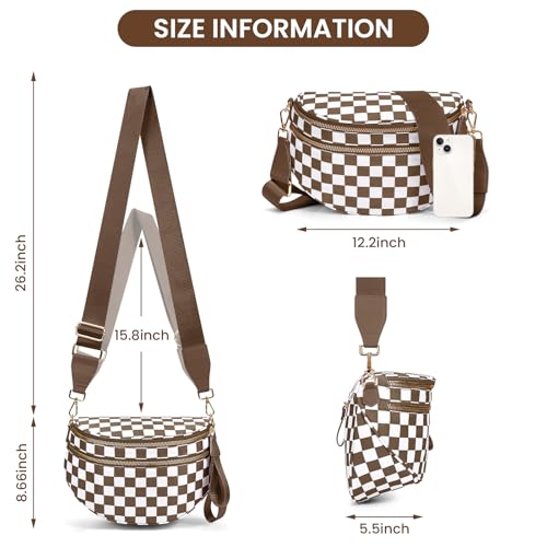 Image of hibear Checkered Crossbody Bag Spacious Bum Bags for Women Nylon Crossbody Fanny Packs Checkered Purse Belt Wallet