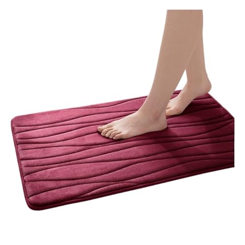 Alfombrilla de baño de espuma viscoelástica antideslizante, absorbente, color rojo vino, para baño, cocina, dormitorio, alfombra suave para decoración del hogar, 43 x 61 cm