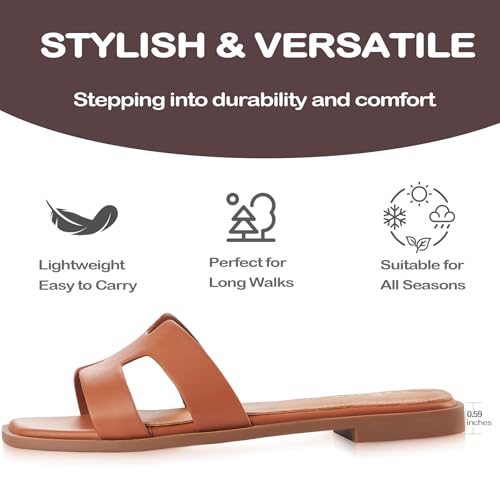 Image of Sandals for Women Dressy Comfortable Flat Open Toe Casual Cute Trendy Shoes Soft Faux Leather Slip On Ladies Slides for Summer