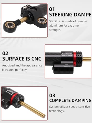 Image of JFG RACING Motorcycle Steering Damper without Mounting Brackets,10 inch Universal Steering Stabilizer for Most Motorcycles Street Sport Road Racing Bike-Carbon Fiber