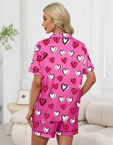 Image of Schbbbta Women Pajamas Set, 2 Pieces Satin Silk Button Down Pjs Short Sleeve Outfits Loungewear