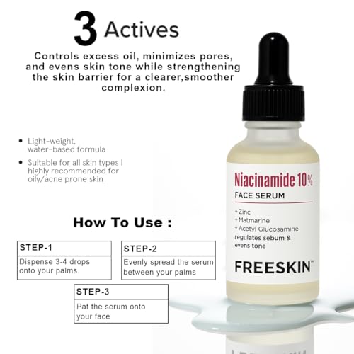 Image of Free Skin 10% Niacinamide Face Serum with Zinc | Oil Control & Pore Minimizing Formula | Fights Blemishes, Evens Skin Tone & Enhances Clarity | Suitable for All Skin Types | 30 ml