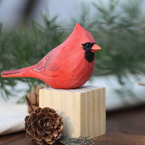 Estatua de madera pintada de pájaro cardinal rojo miniatura 2