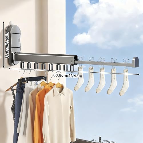 360°Verstellbarer Wäscheständer Wandmontage mit Saugnapf Ausziehbarer Kleiderlüfter aus Aluminium, Wäschetrockner Wand, Wäscheständer Badewanne, Balkon