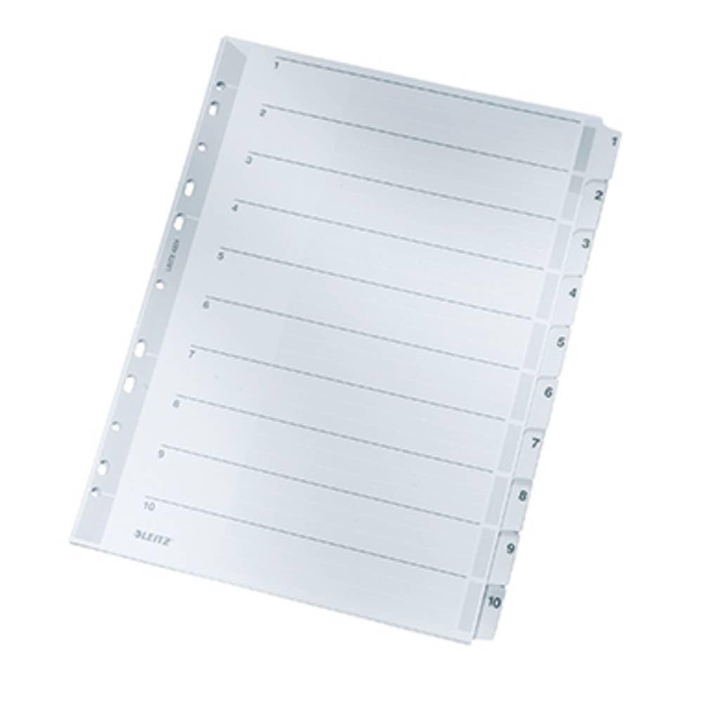 Leitz 43240000 Index for A4, Cover Sheet and 10 Dividers, Tabs with Number Print 1-10, Perforated Edge and Colourful Tabs, Foil-Reinforced (Mylar), Grey, Cardboard,
