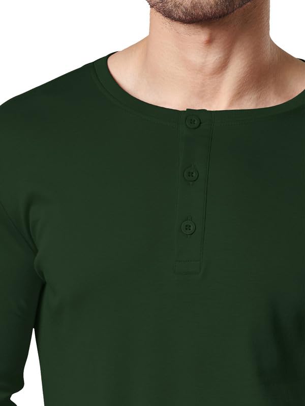 Image of LAZYCHUNKS Regular Fit Solid Super Combed Cotton Rich Henley Neck Full Sleeve Men's T-Shirt