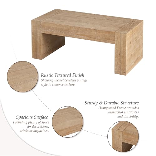 COZAYH Modern Rustic Wood Coffee Table with Thick Legs, Rectangular Living Room Center Table, Natural Finish Design, Sturdy Farmhouse Style for Home Decor, Office, Brown