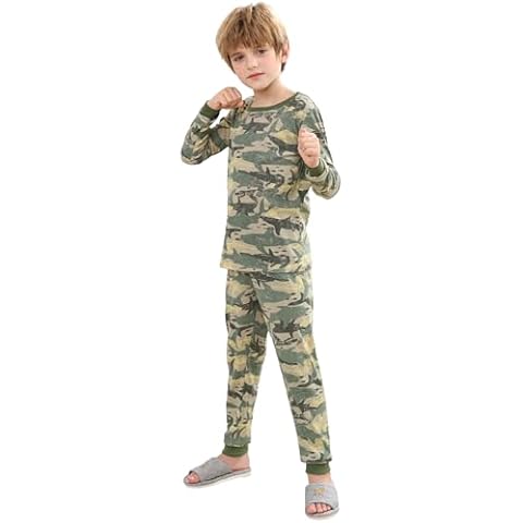 V.&GRIN Boys Long Sleeve Sets Pajamas, Cotton Toddler PJs Clothes Sleepwear Size 2-12 Years Kids(Camo Shark 2T) Cover