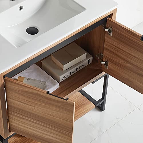 Jimsmaison 36 Inch Bathroom Vanity With Sink Combo, Freestanding Bathroom Vanities With 2 Doors, Floor Mount Bathroom Vanity Integrated Sink Set (Maple, 36 * 18) #TOP5