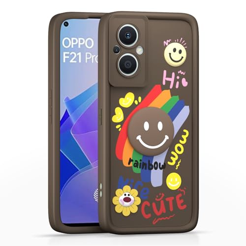 Image of Pikkme Back Cover for Oppo F21 Pro 5G / F21s Pro 5G | Soft Silicone| Cute Rainbow Smile & 3D Cartoon Flower Design | Shockproof Raised Camera Protection Bumper Case (Brown)