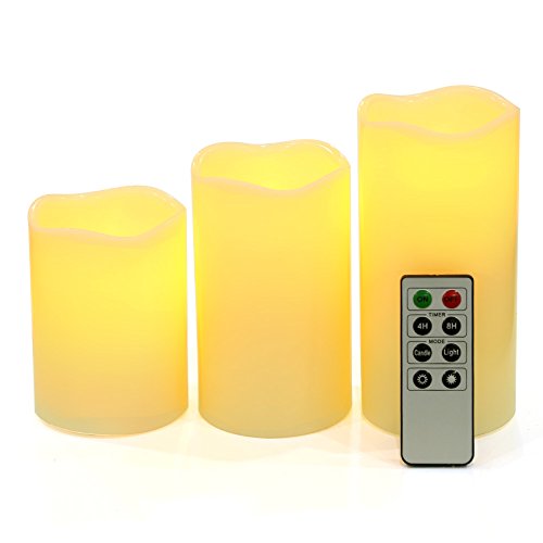 SONGMICS Lot de 3 bougies LED sans flamme en cire véritable avec minuteur et télécommande GLC75D