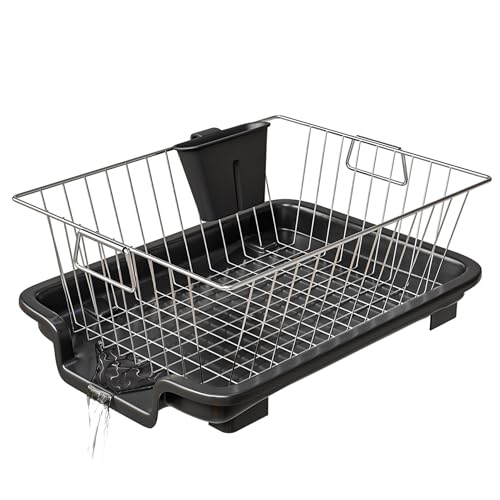 Image of TEX-RO Dish Drying Rack with Drainer Tray | Stainless Steel Vessel Drainer Basket for Kitchen | Utensils Drying Rack with Spout | Bartan Basket Stand for Sink | Kitchen Dish Rack, 29 cm