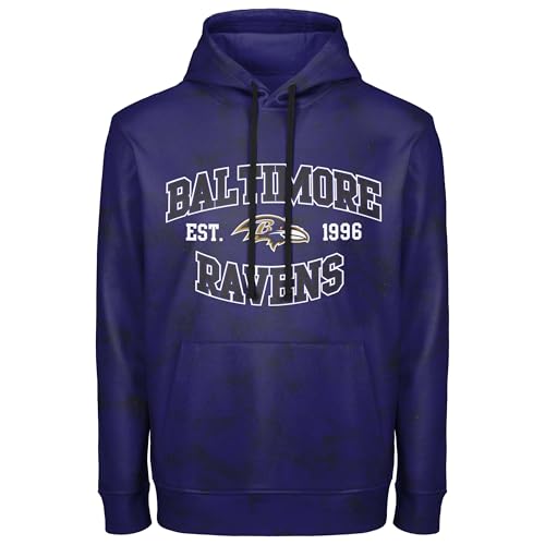 FOCO NFL Men's Officially Licensed Established Wordmark Camo Performance Throwback Team Color Pullover Sweatshirt Hoodie, Baltimore Ravens - Purple, Small