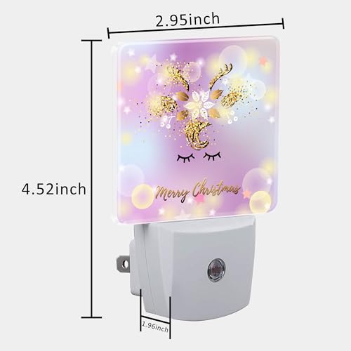 Image of Cute Merry Christmas Deer Night Light for Kids, LED Night Light Plug into Wall with Dusk to Dawn Sensor for Girls Boys Women Men Room Decor, Hallway, Kitchen, Bathroom, Nursery, Stairs