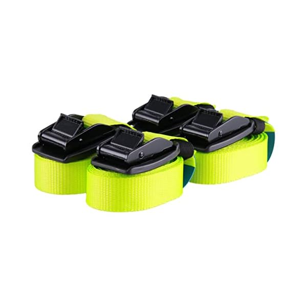4er Set Sandax Zurrgurte Spanngurte mit Klemmschloss und Schnallenschutz aus Gummi - LÃ¤nge: 4m, Breite: 25mm - Verzurrgurte belastbar bis 540kg, nach DIN EN 12195-2 | Premium Spannband, Neongelb – Bild 6
