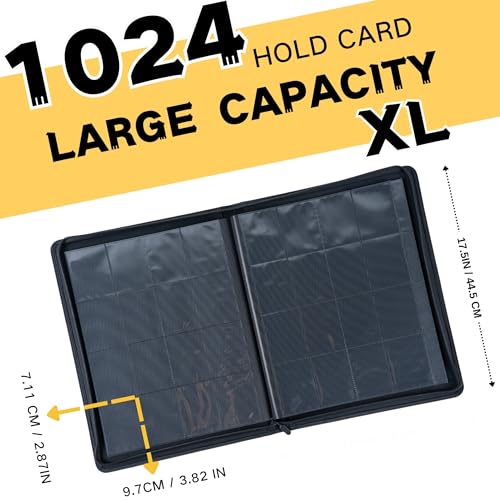 1000+ Pockets Trading Card Binder, 16-Pocket Card Ablum Compatible with MTG,Sports Cards &amp; Other Standard Size Trading Cards (Black)