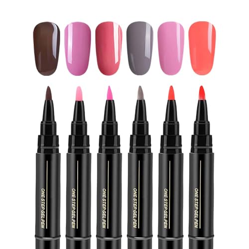 Mintiml Professional Nail Pen Set 6/12/18 Colors per Set 3 in 1 Nail Polish Pens Colorful Gel Pens for DIY Nail Art Easy Nail Polish Pen for Women Girls (E Set/6pcs)