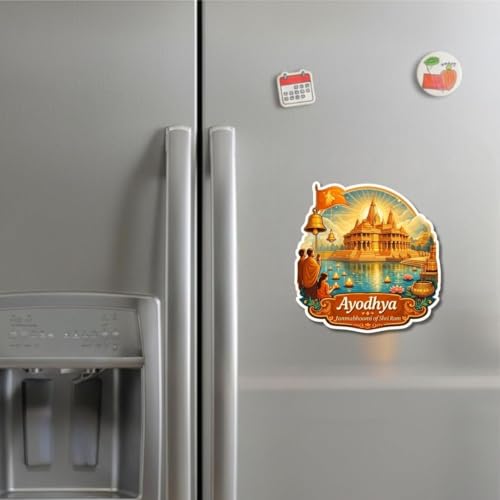 Image of Apna Gift Wooden Fridge Magnet Sticker for Refrigerator Door | Multipurpose Office Magnet Home Kitchen Decor | Souvenir Gift Travel Memory Fridge Decoration | 4 x 3 Inch Magnet (Ayodhya)