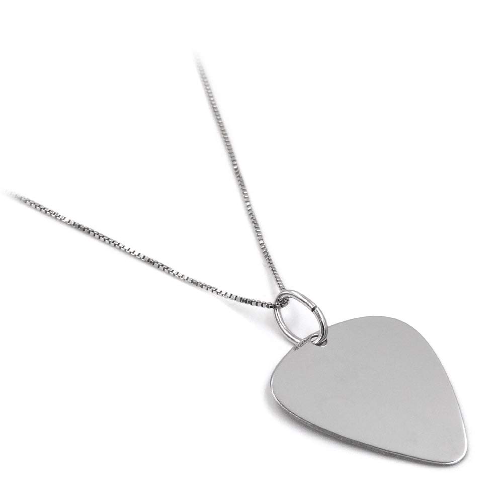 Collana con Ciondolo Plettro Chitarra in Argento Sterling 925 Incisione Personalizzata Inclusa