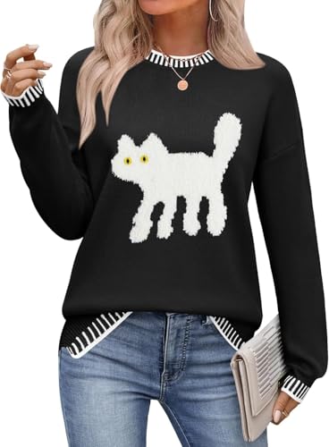 Image of Sweaters for Women Crewneck Long Sleeve Contrast Pullover Graphic Chic Stitch Style Sweater Pullover Jumper Tops