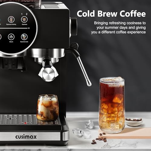 Image of Espresso Machine with Grinder, 20 Bar Professional Expresso Coffee Machines with Milk Frother Steam Wand, Espresso Maker with 60oz Removable Water Tank, Cappuccino & Latte Machine for Home (Dark-Pro)