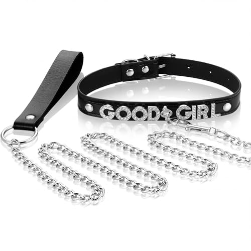 Collier et laisse en cuir noir style punk pour déguisement cosplay adulte