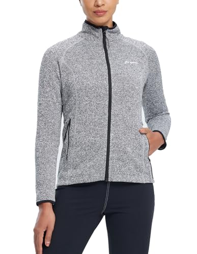 fit space Women's Sweater Full Zip Scrub Jacket Lightweight Knitwear Athletic Jumper (X-Large,Grey)
