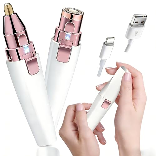 Eyebrow Trimmer Facial Hair Removal for Women, 2 in 1 Electric Rechargeable Face Shaver & Eyebrow Razor with Painless Gentle Trimming - for Face, Upper Lip, Eyebrows