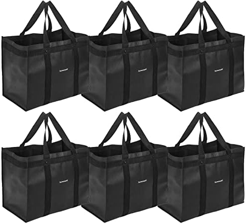 Homemell Reusable Grocery Bags Heavy Duty Foldable Shopping Bags - Extra Strength Large Size Black Collapsible Tote (4 Pack)