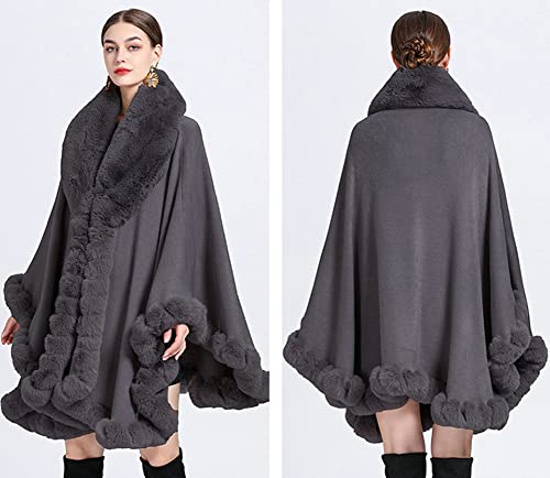 Women Open Front Faux Rabbit Fur Collar Poncho Cape Large Knitted Cardigan Shawl Coat Winter Warm Cape Cloak4