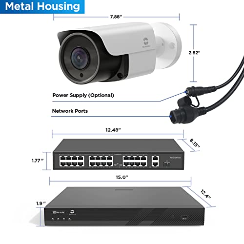 Gwsecu 4K 32 Channel Security Camera System With Audio, 4K/8Mp Business Surveillance Nvr With 8Tb Hdd, 24Pcs 8Mp Hd 110°Angle Ai Person/Vehicle Detection Bullet Ip Poe Cameras 24/7 Video, G83224P8B01 #TOP6