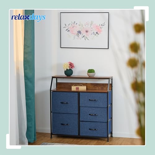 Relaxdays Kommode, HBT: 87 x 84 x 30 cm, 5 Schubladen, 2 Ablagen, Schubladenschrank Industrial, Schlafzimmer, Mehrfarbig