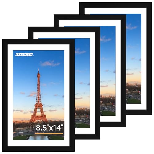 FIXSMITH 8.5x14 Picture Frame Set of 4 Photo Frame with HD Plexiglass Display Pictures 7x10 with Mat or 8.5x14 Without Mat Black Picture Frames Collage Wall Decor Gallary Wall Frame