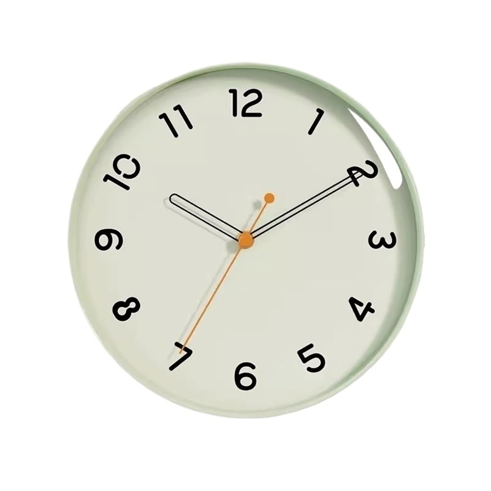 Aioneer Wall Clock Home Living Room Brown Bedroom Clock, Silent And Simple Wall Mounted Quartz, Suitable For And-Green-12inch